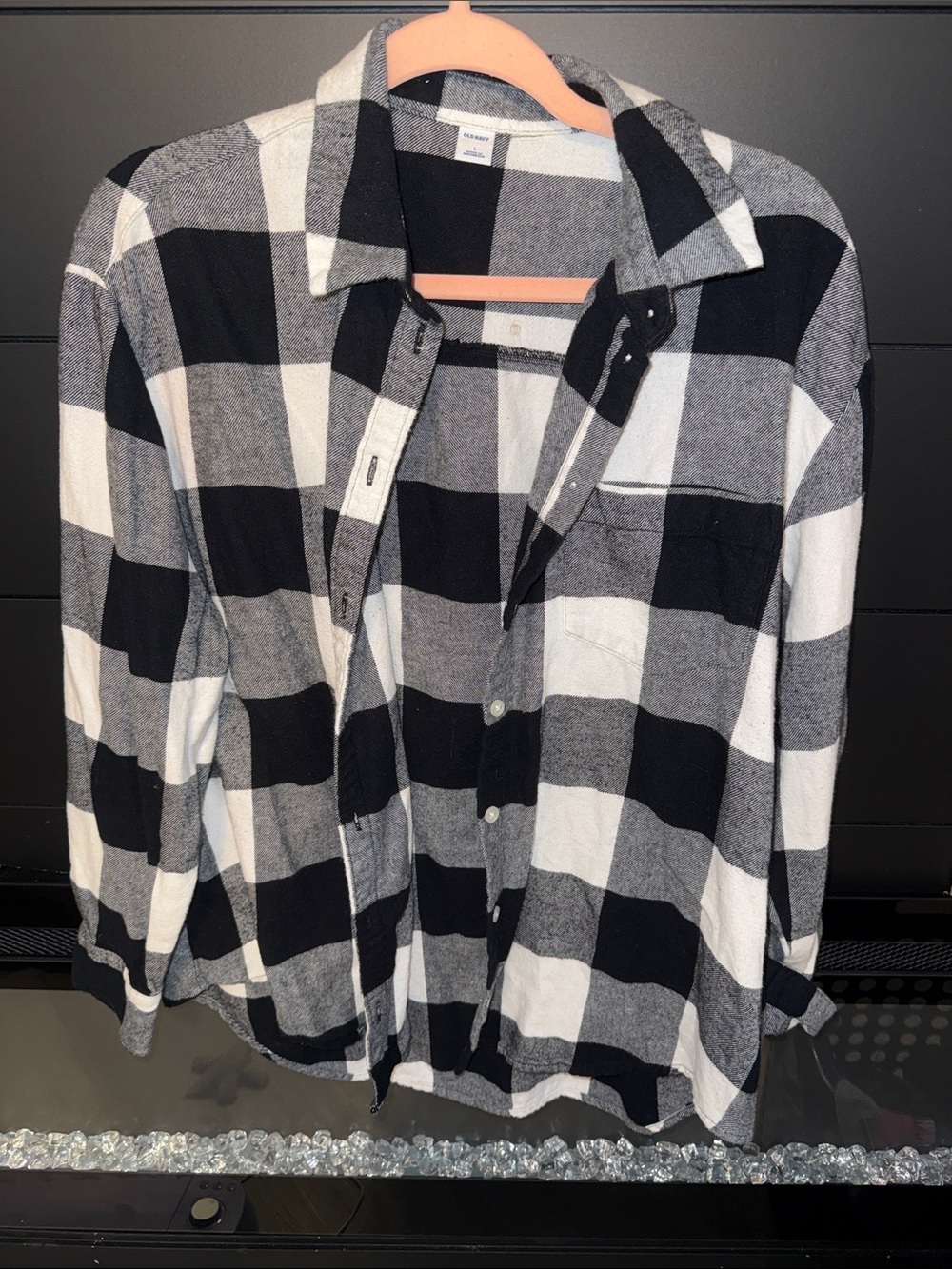 Old Navy Black and White Buffalo Plaid Button-Down Shirt